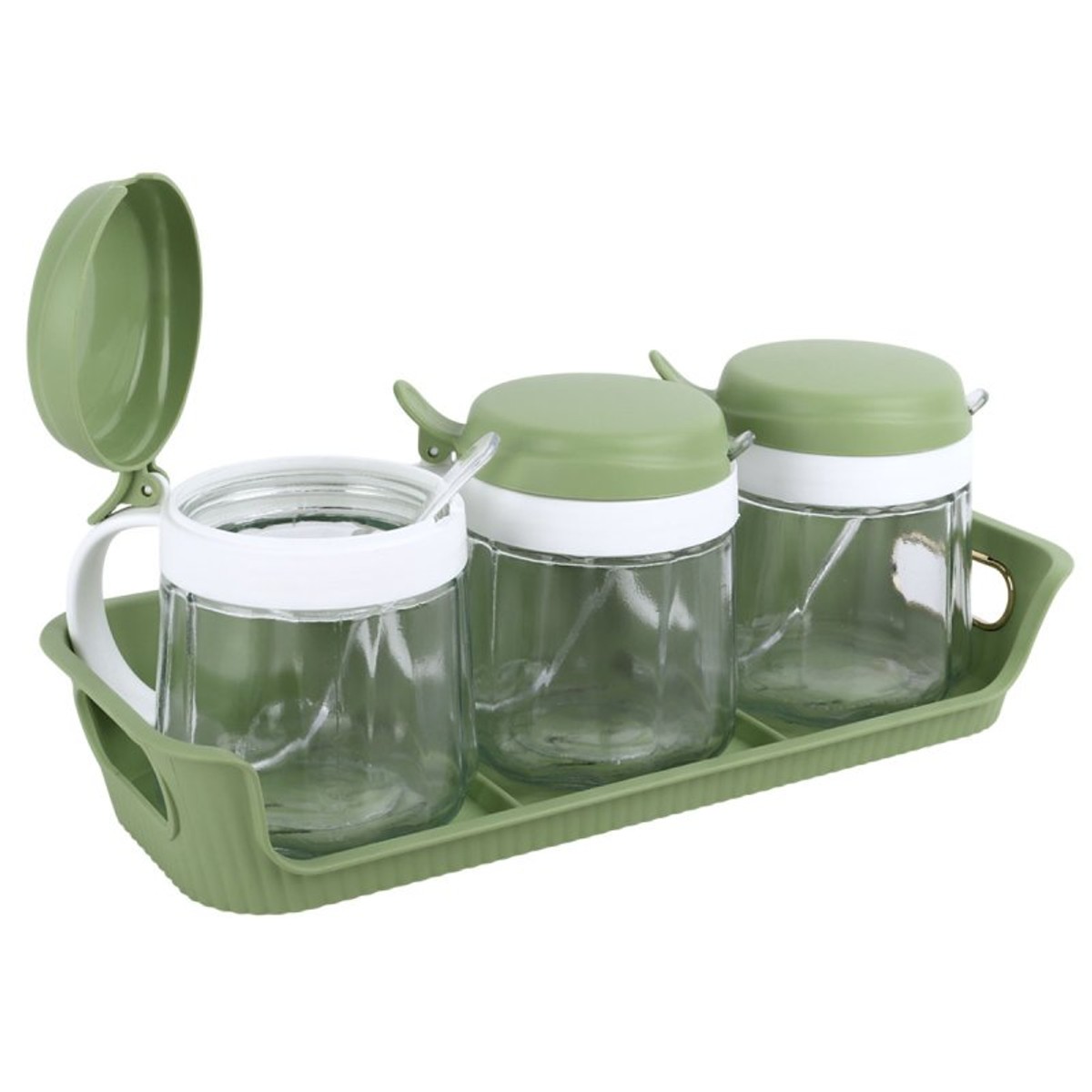 Glass Pickle Container with Flip Lid & Spoon 3 Piece
