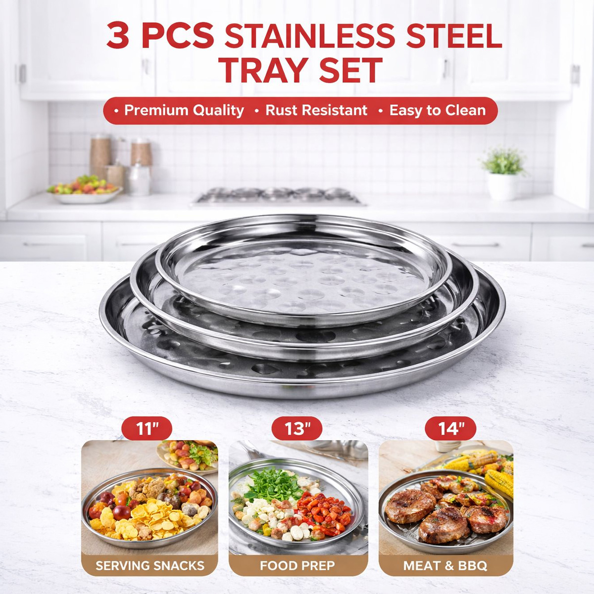Stainless Steel Round Tray Set 4 Piece