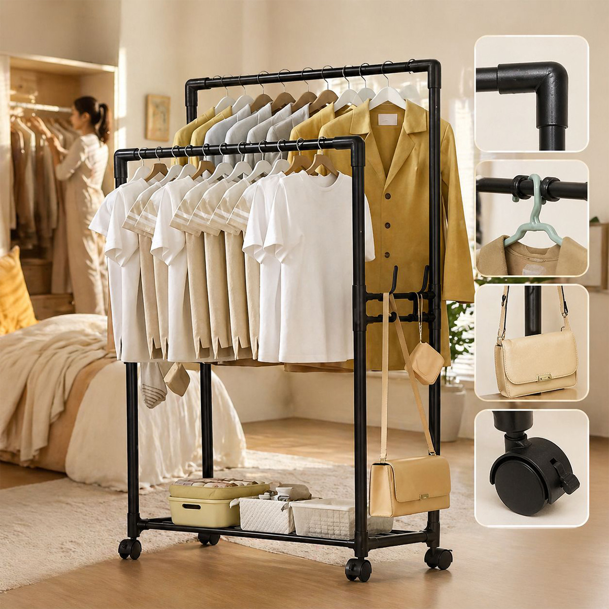 Cloth Stand 3 Layer 2 Pole