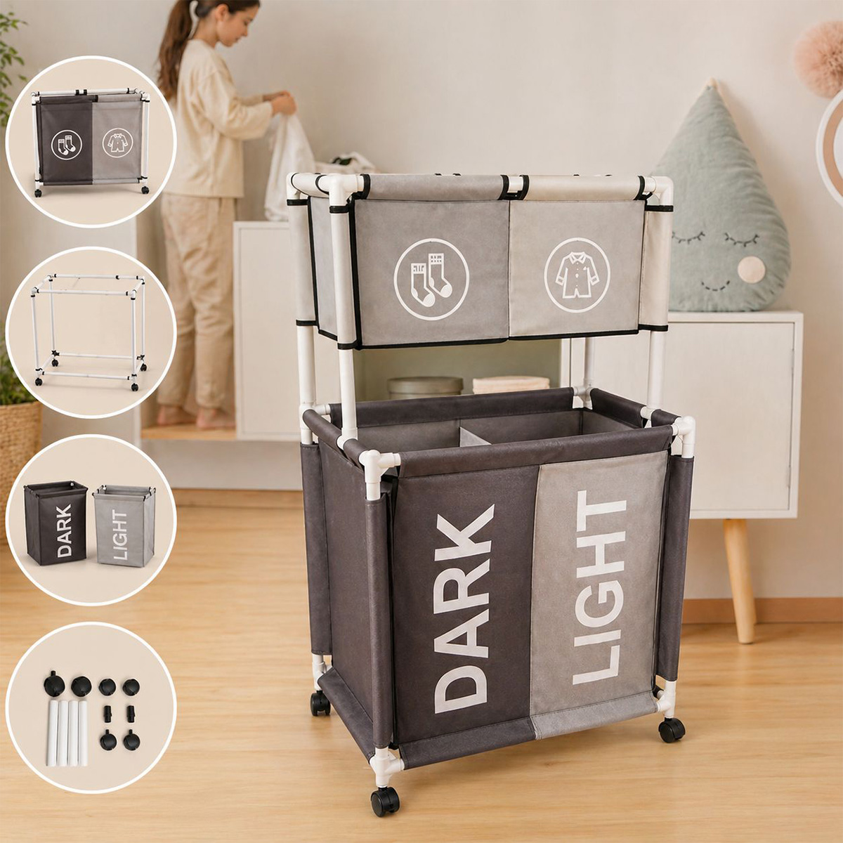 Fabric Laundry Basket 2 Part