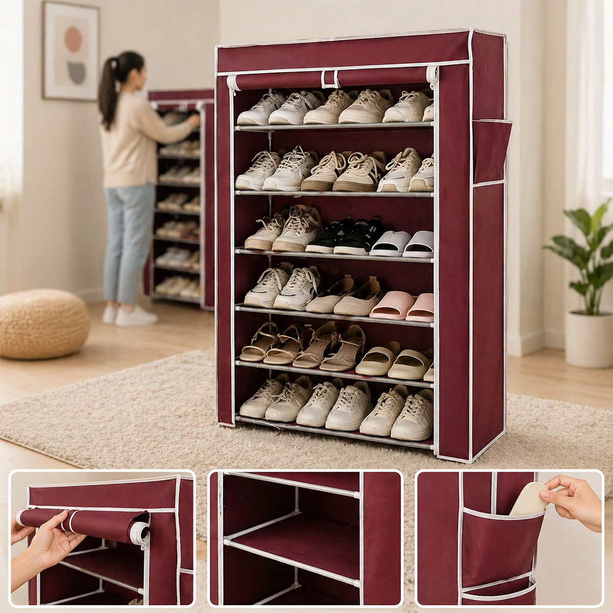 Shoe Rack with Cover 7 Layer