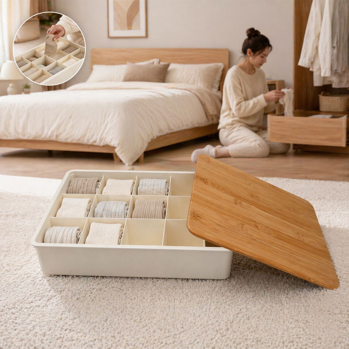 Storage Box with Wooden Lid
