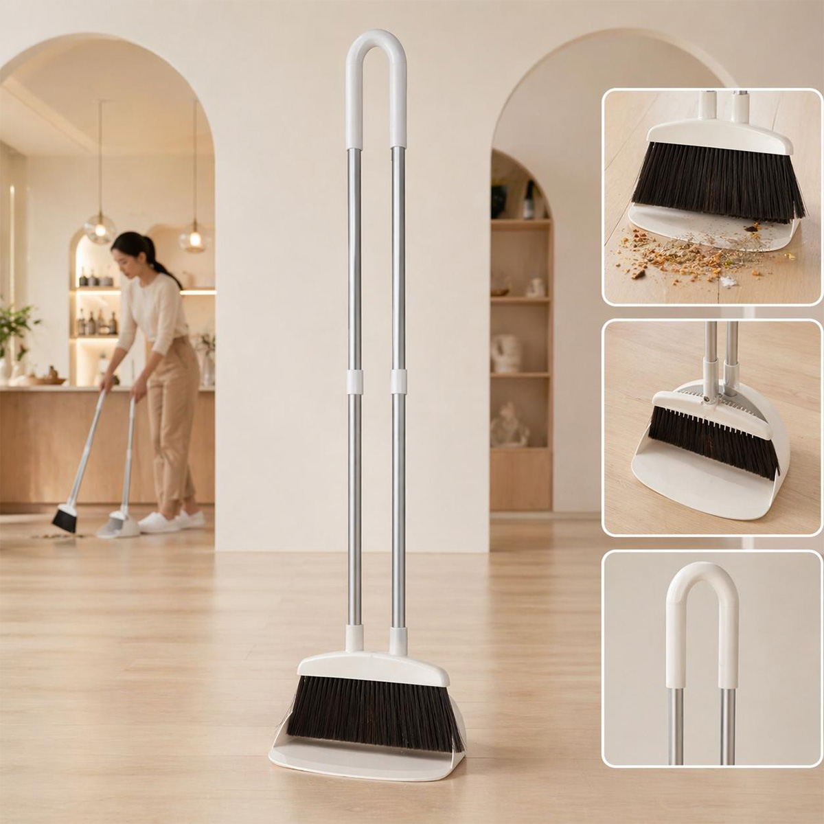 Dustpan Long Handle with Brush
