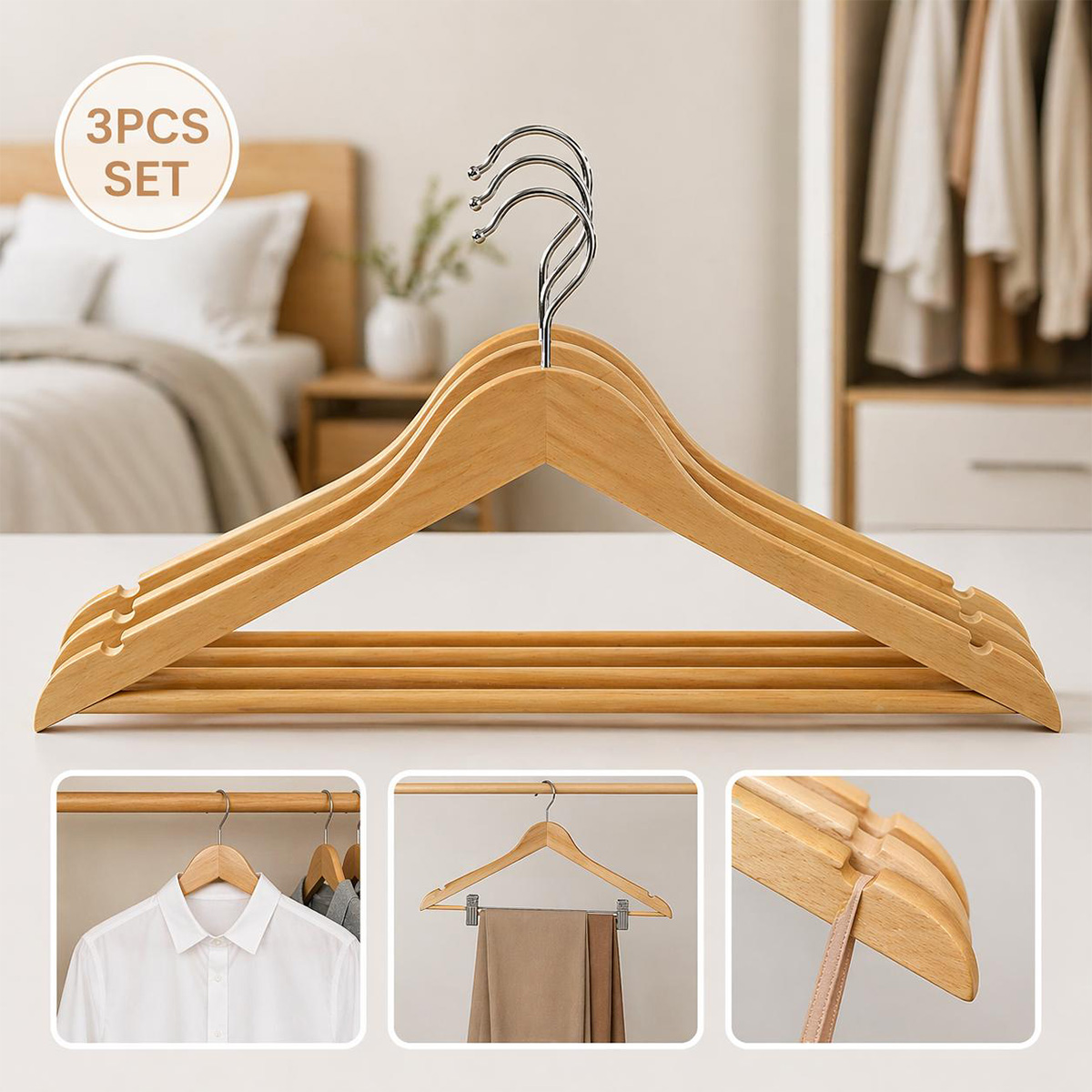Wood Cloth Hanger Set 3 Piece