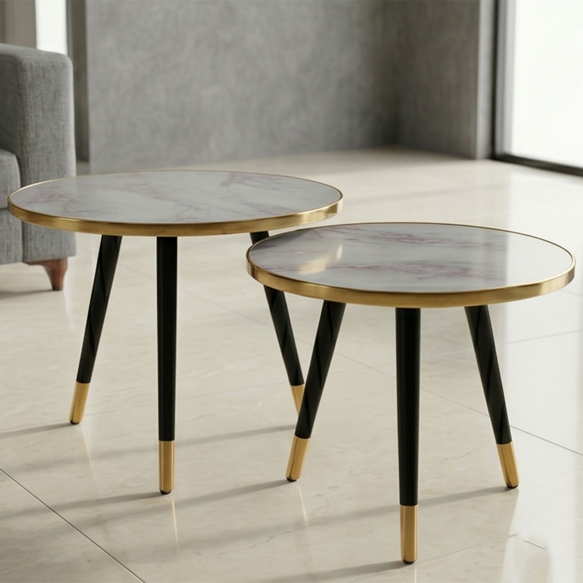 Wooden Tea Table Set Modern Round