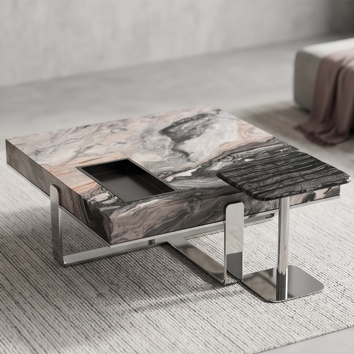 Marble Tea Table Set Rectangle