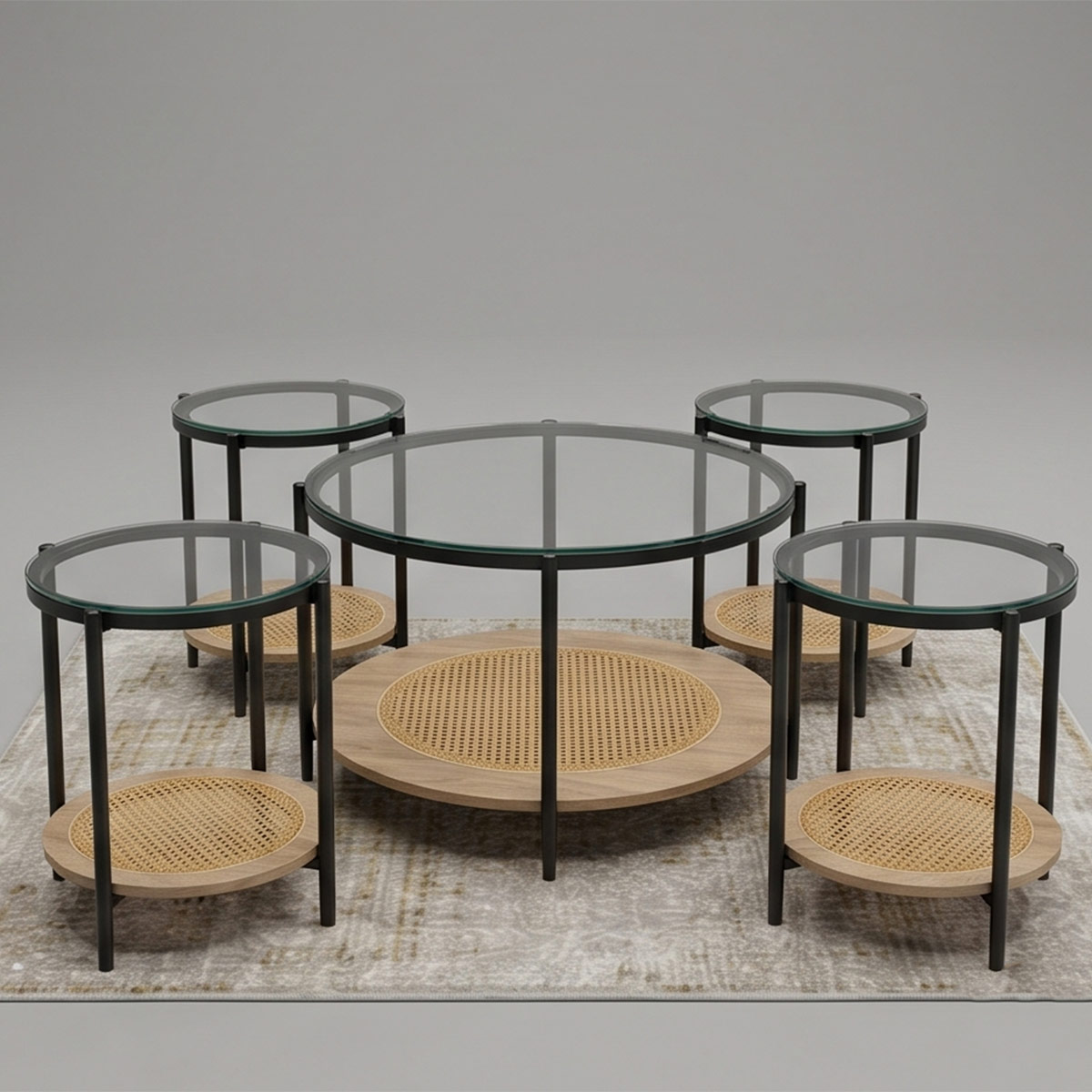Glass Tea Table Set Round