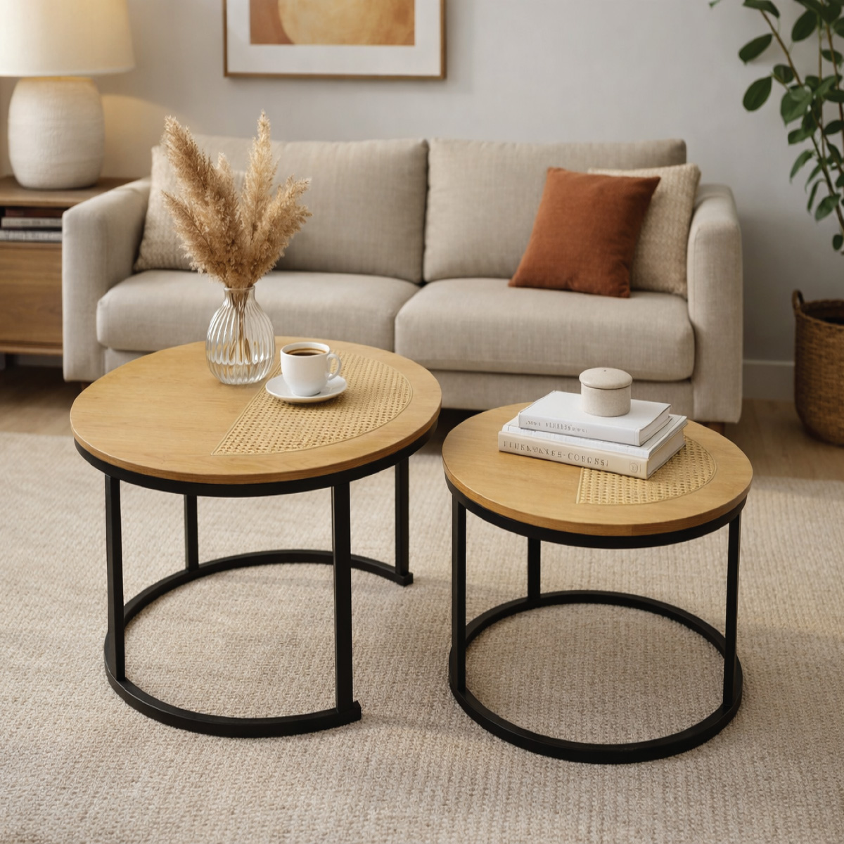 Wooden Tea Table Set Modern Round