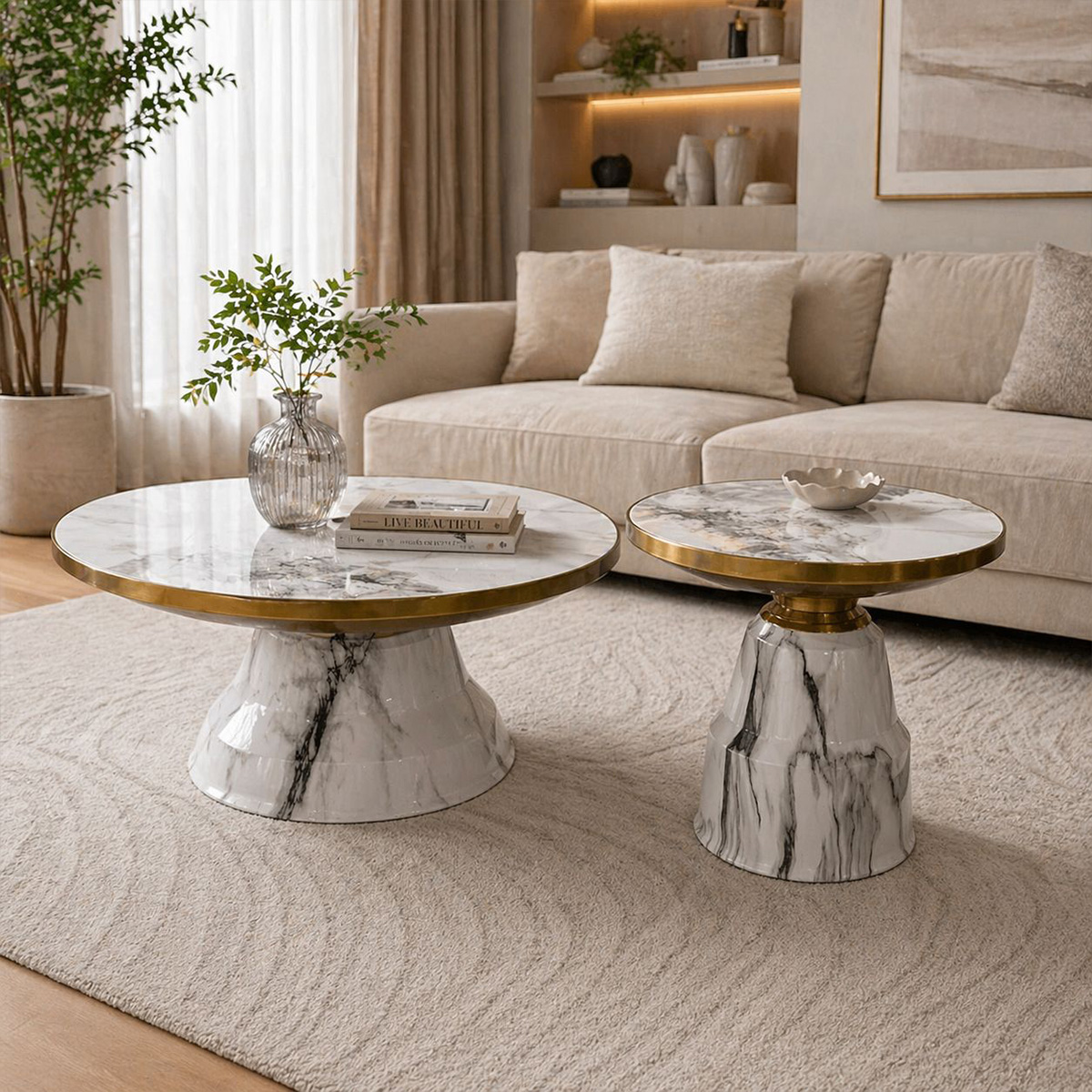 Marble Tea Table Set Round