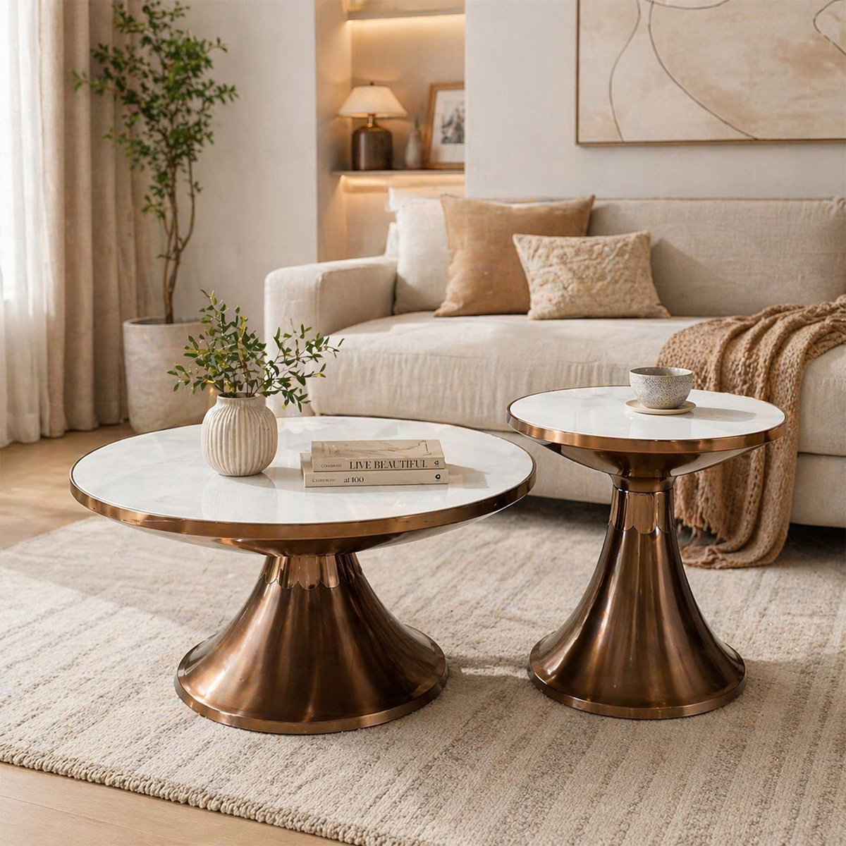 Marble Tea Table Set Round