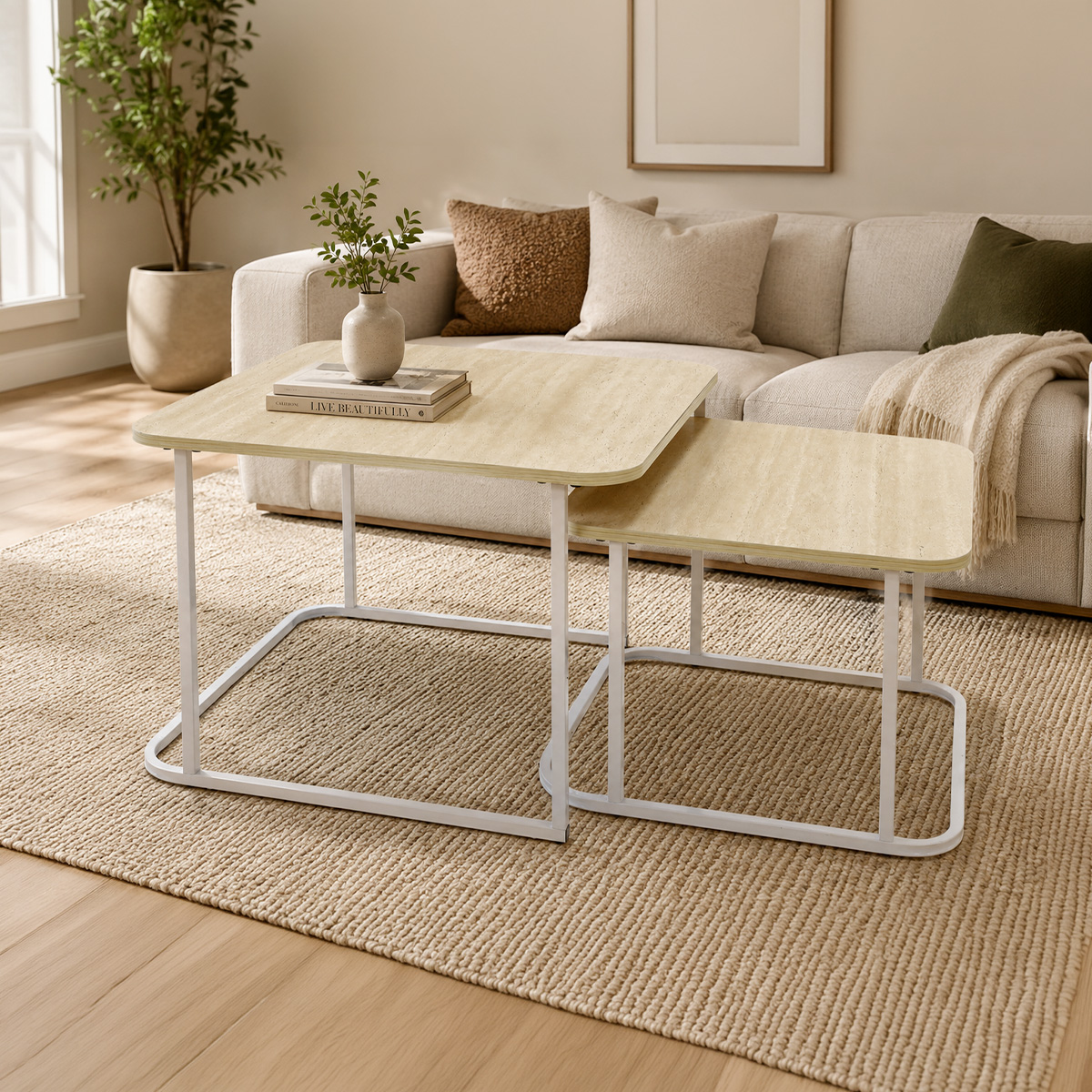 Wooden Tea Table Set Modern Rectangle