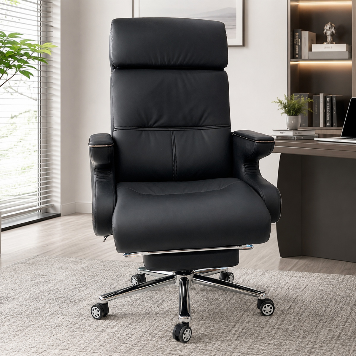 Adjustable High-Back Leather Office Chair