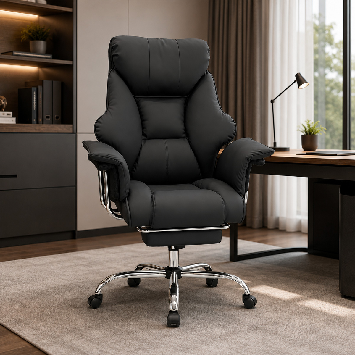 Adjustable High-Back Leather Office Chair