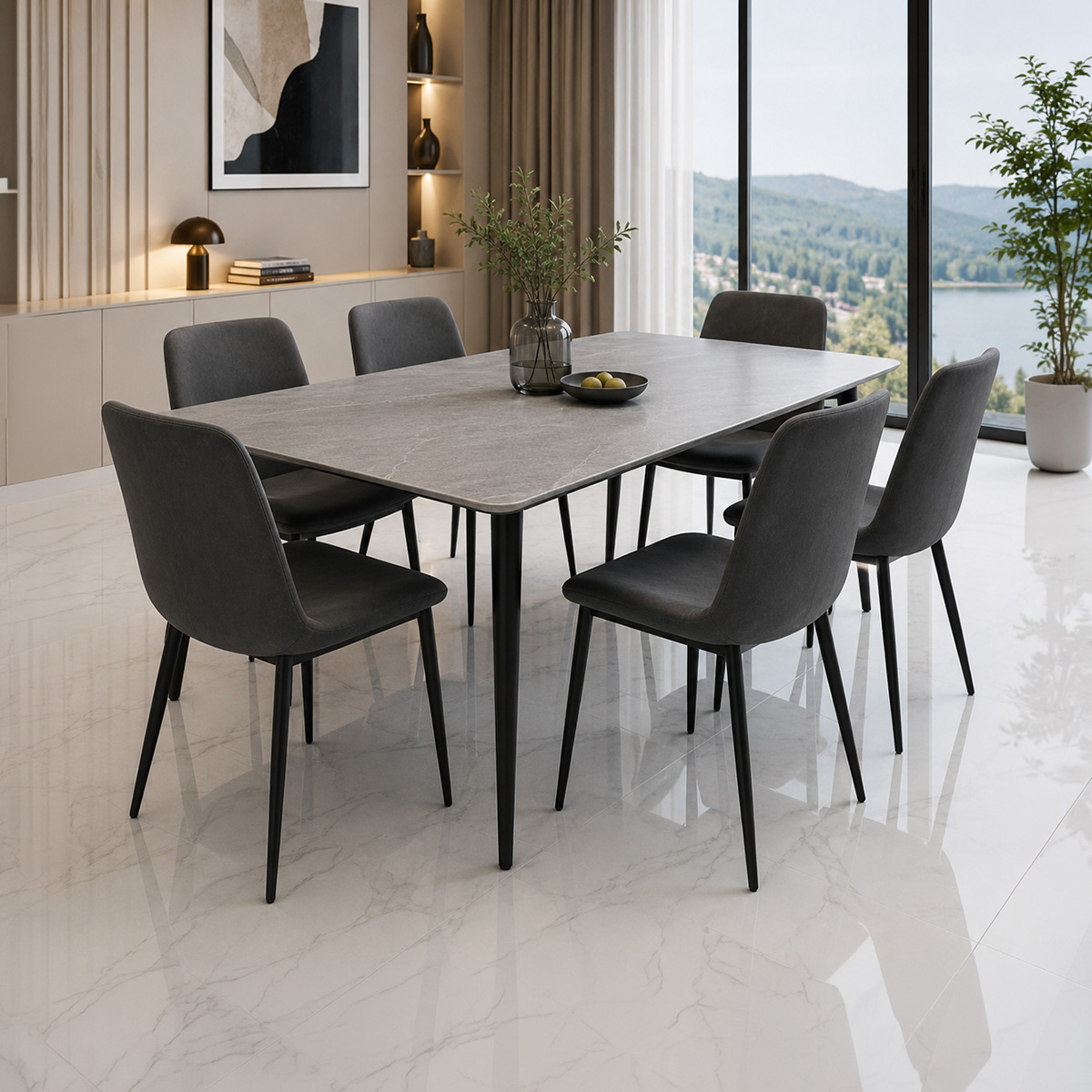 Marble Dining Table Set 1+6