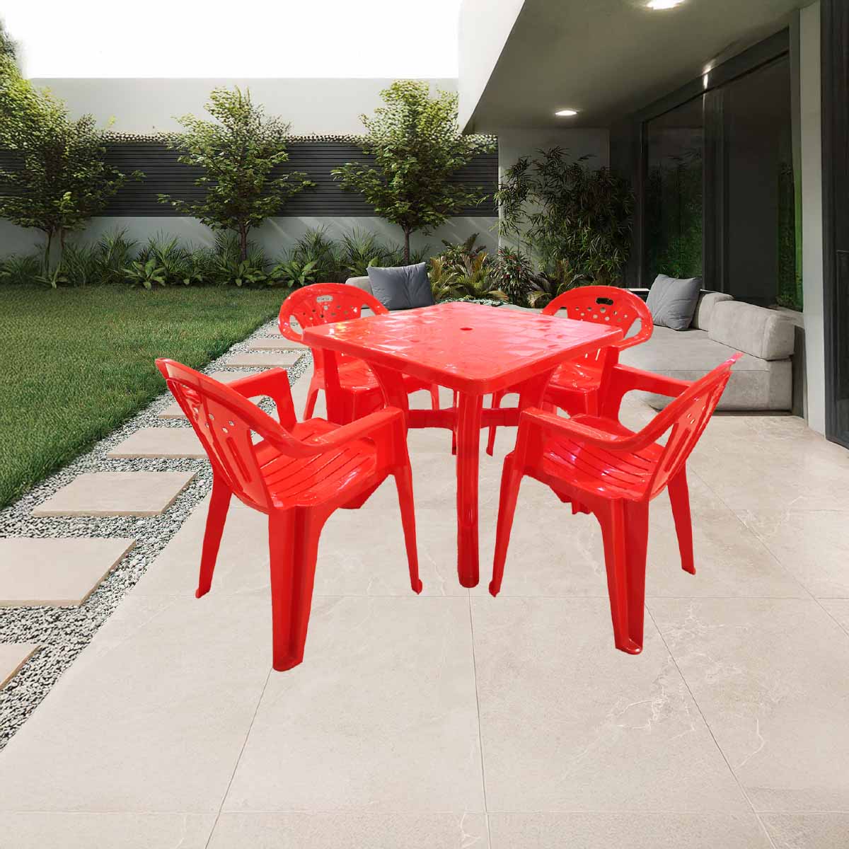 Plastic Table with 4 Chairs Red