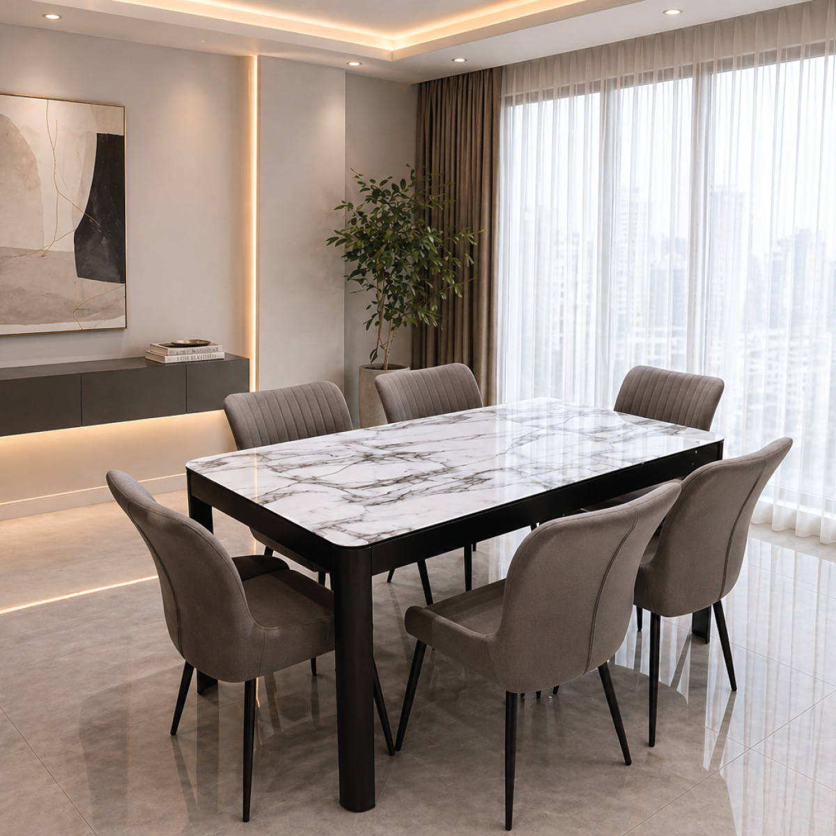Glass Dining Table Set 1 Plus 6 Seater