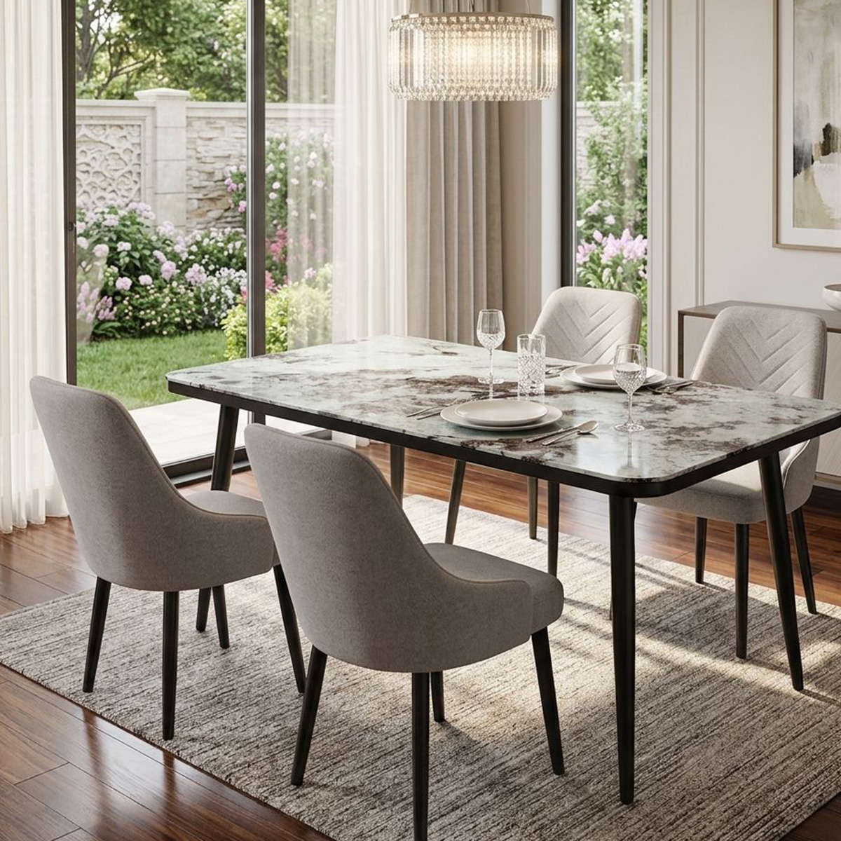 Glass Dining Table Set 1 Plus 4 Gray Black