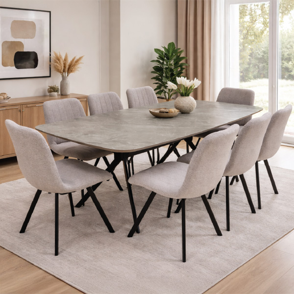 Marble Dining Table Set with 8 Chairs