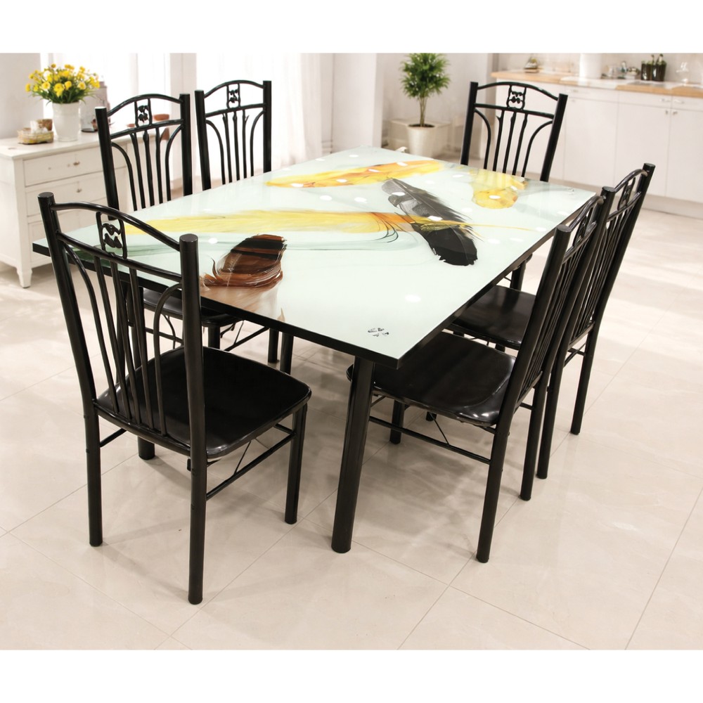 Glass Dining Table Set with 6 Chairs