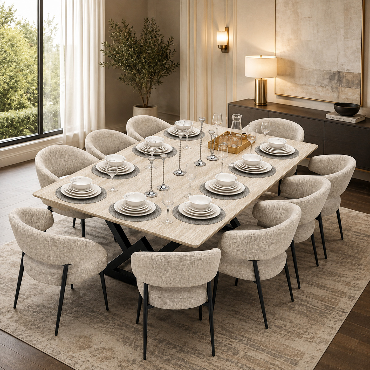 Wooden Dining Table Set 1+10