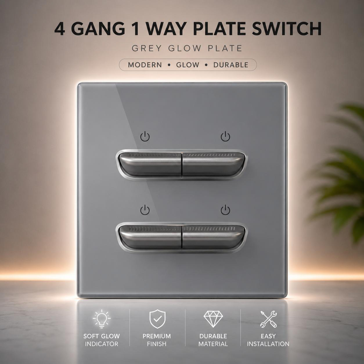 4 Gang 1 Way Plate Switch