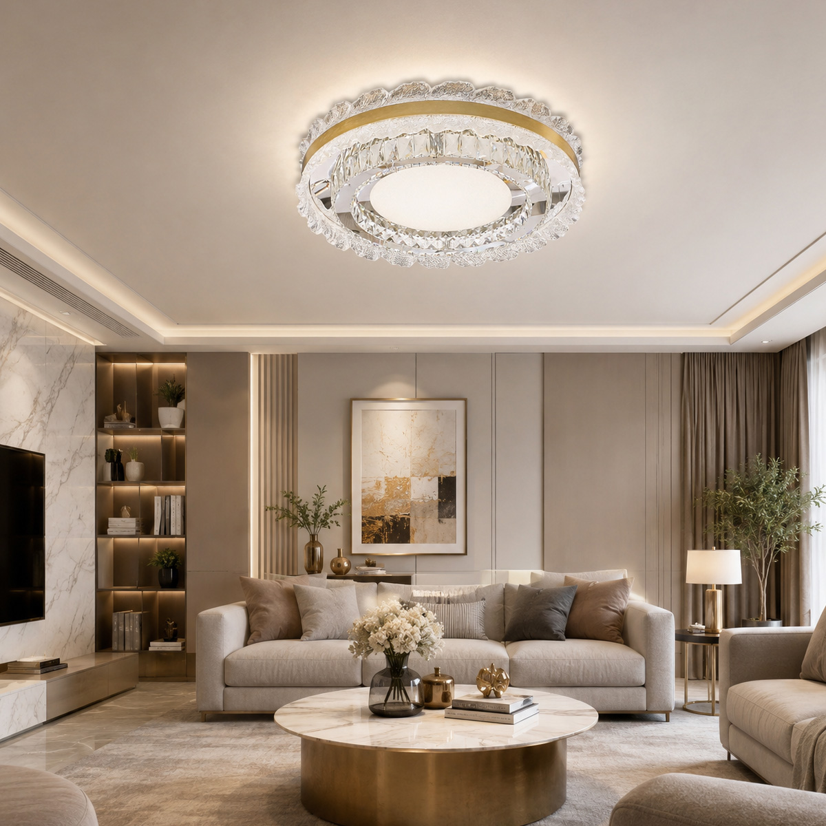 Silver Crystal Ceiling Light