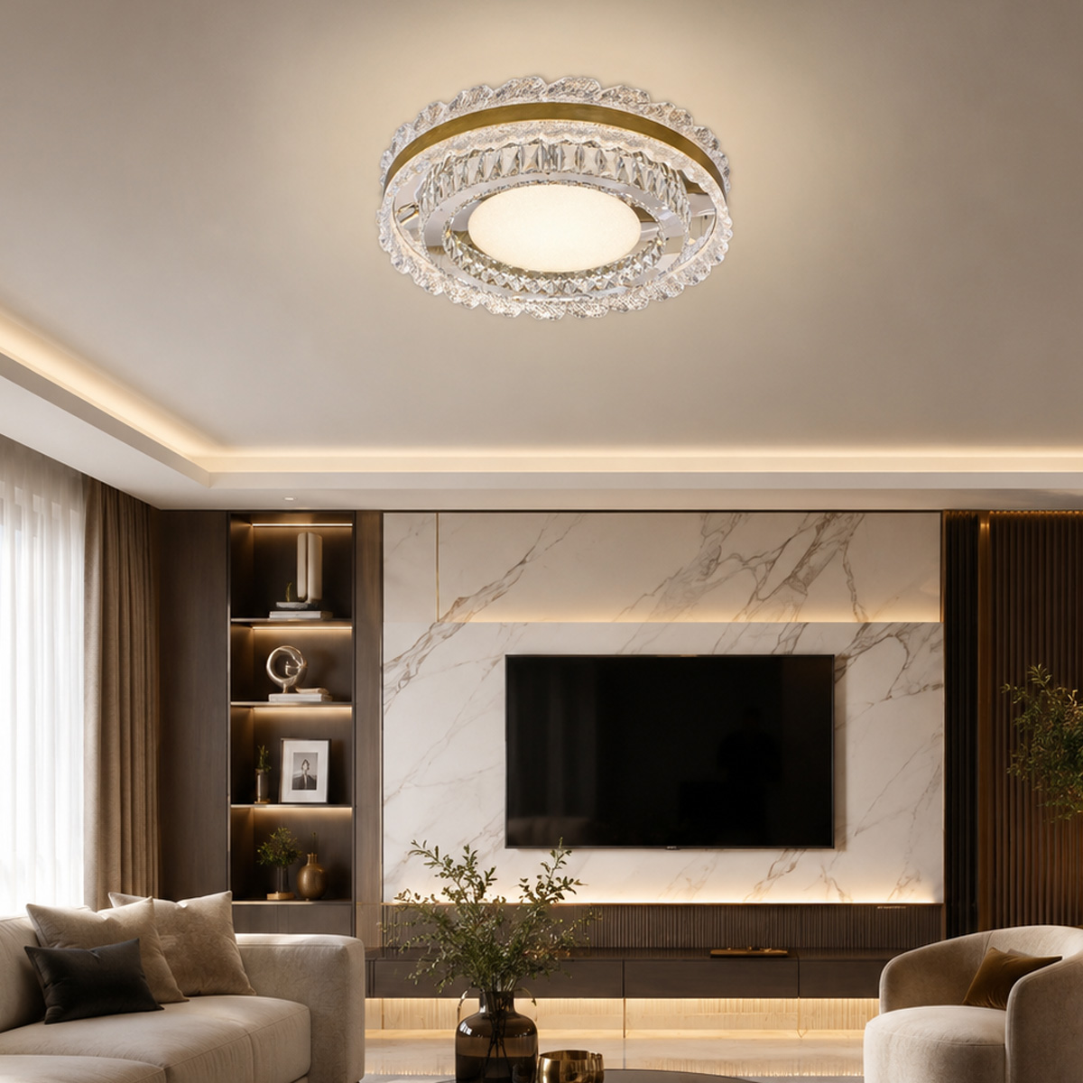 Silver Crystal Ceiling Light