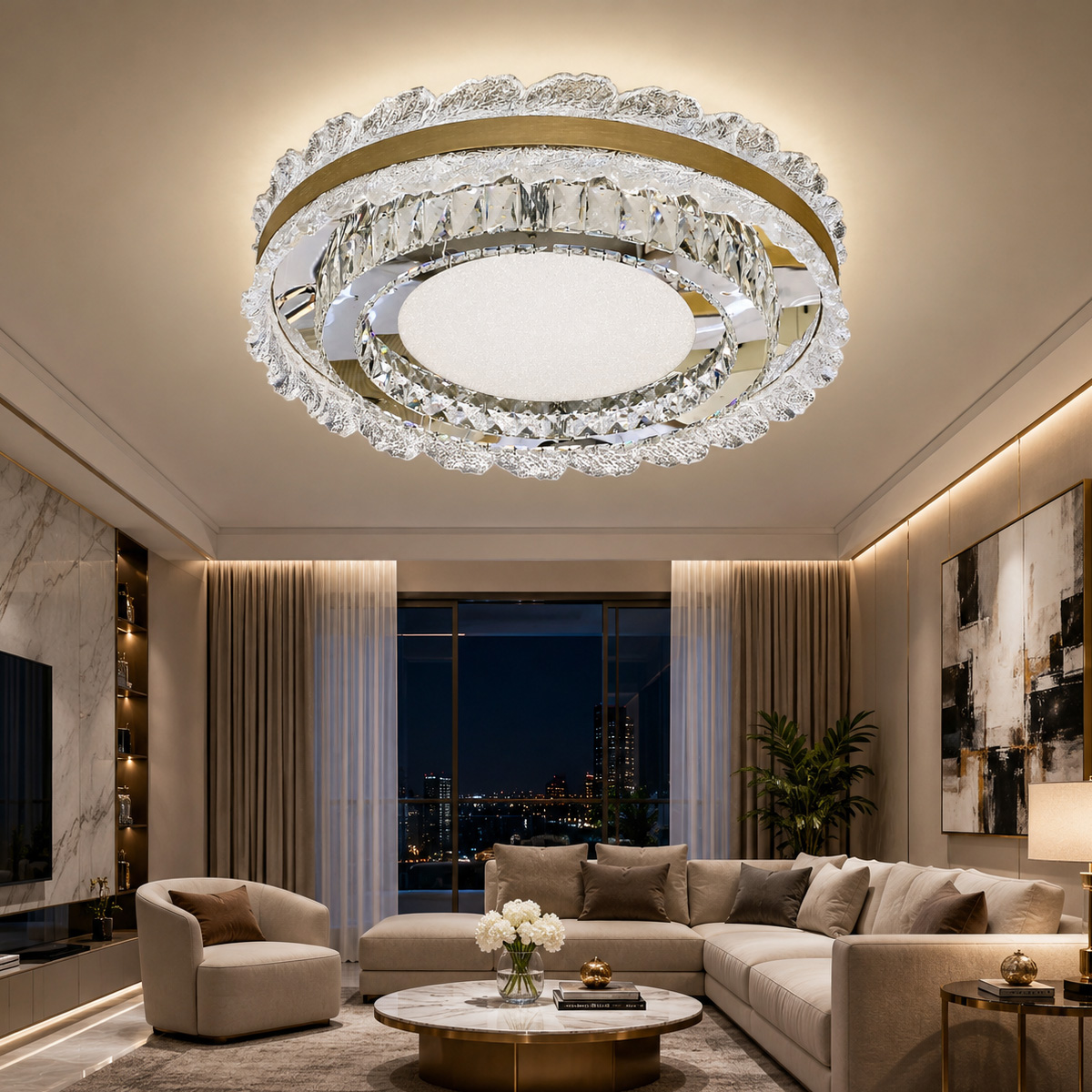 Silver Crystal Ceiling Light