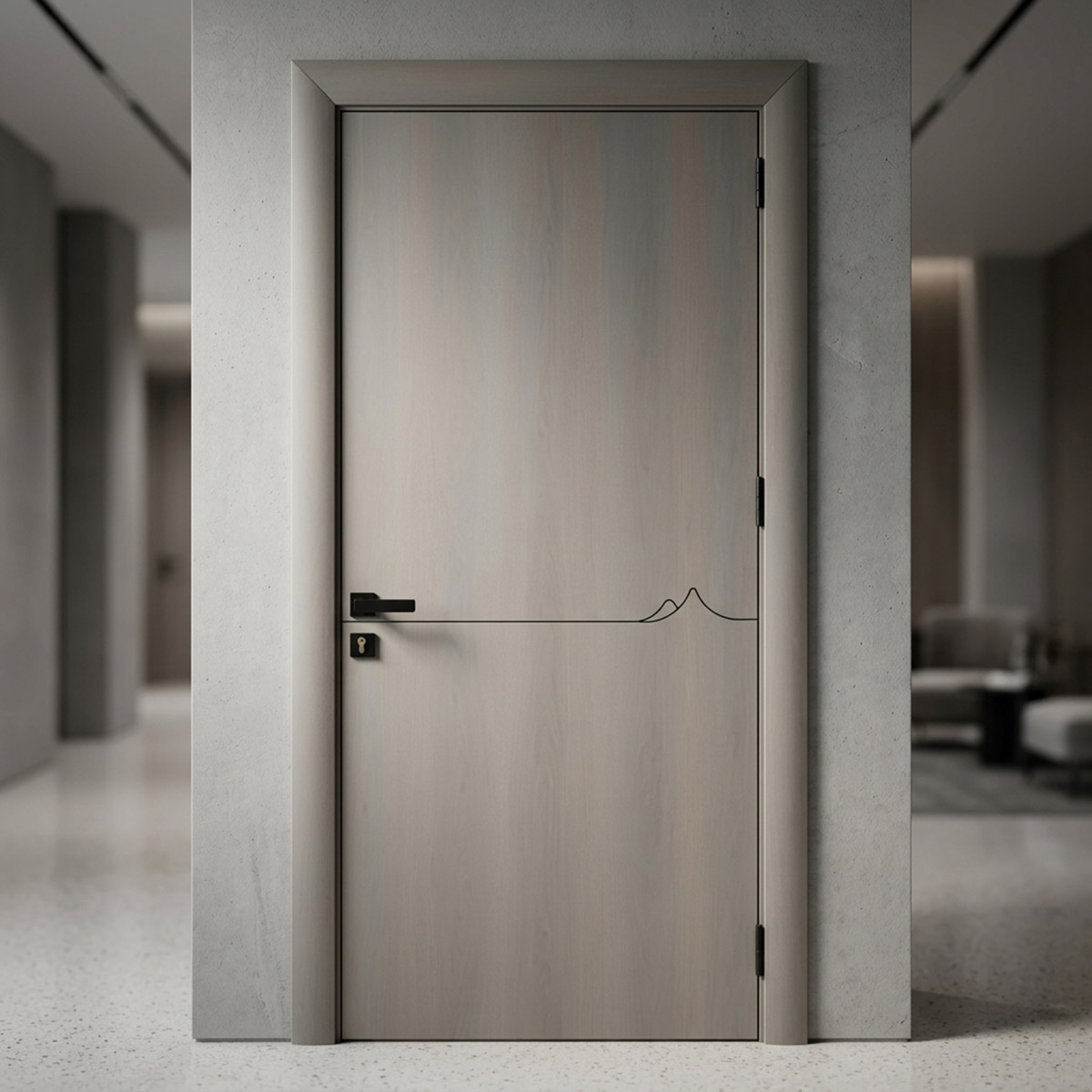 WPC Door with Frame & Black Line 210x98cm