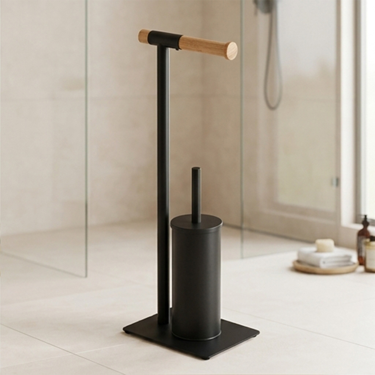 Toilet Paper Holder with Brush