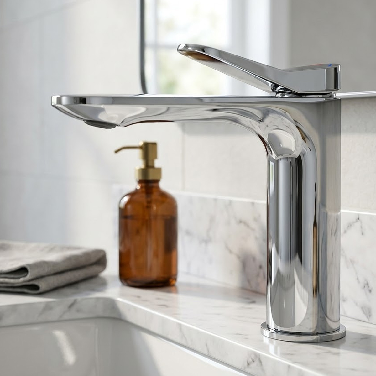 Brass Modern Basin Mixer Chrome