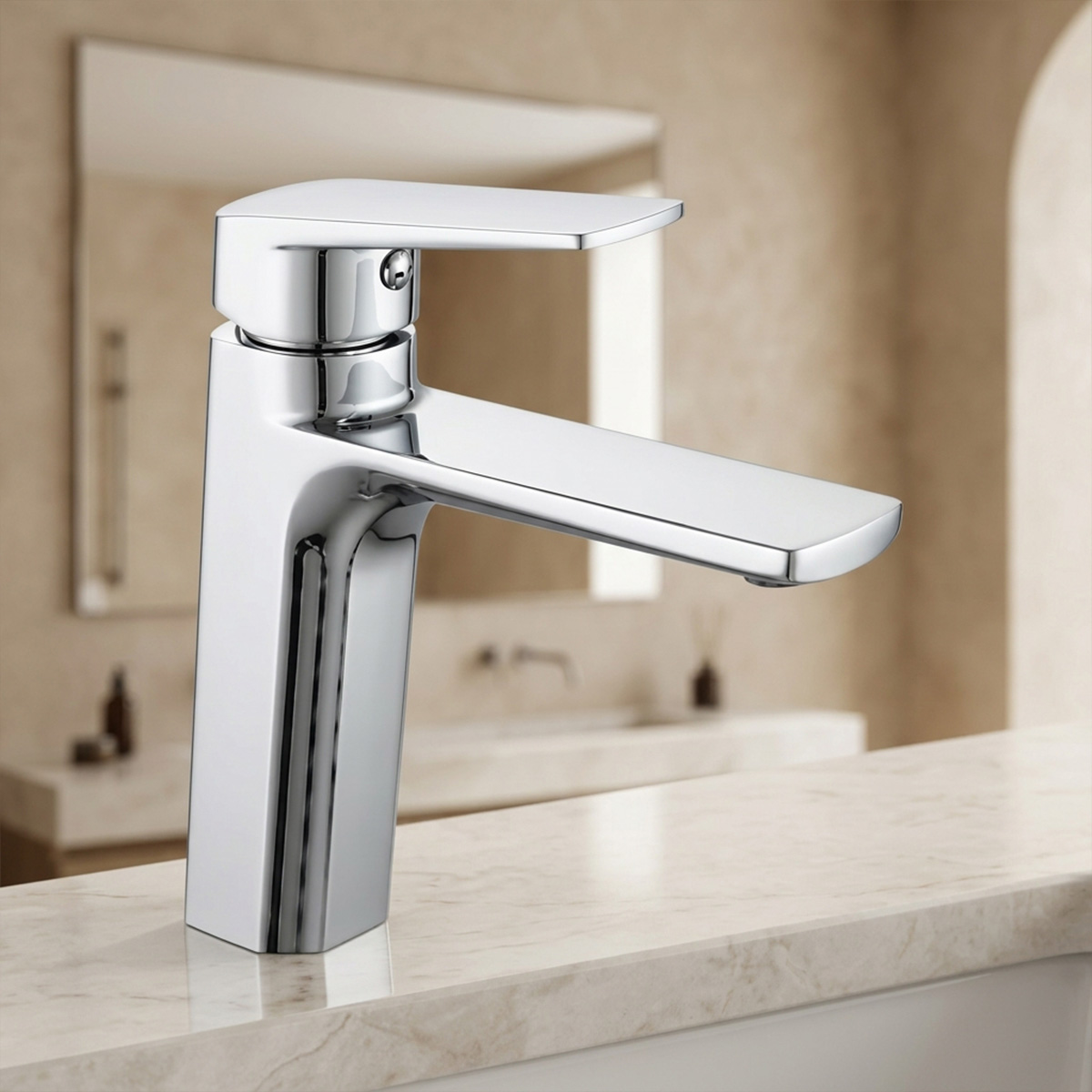 Brass Modern Basin Mixer Chrome