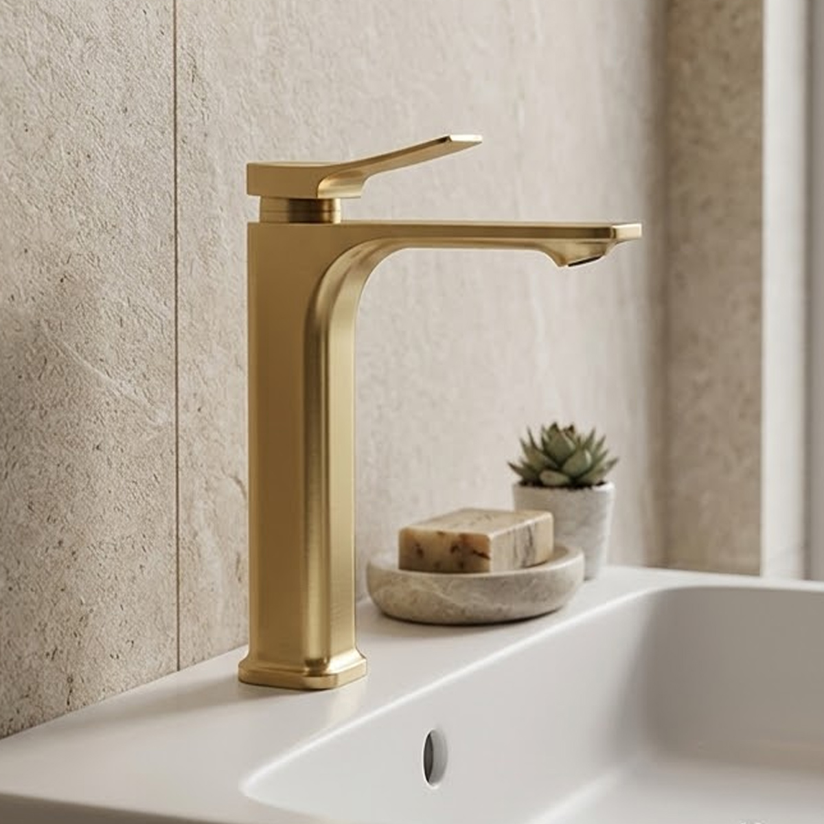 Brass Modern Basin Mixer Gold