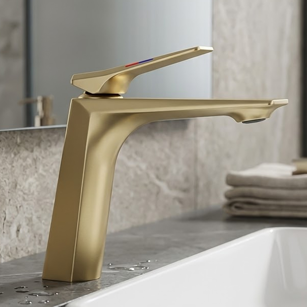 Brass Modern Basin Mixer Gold
