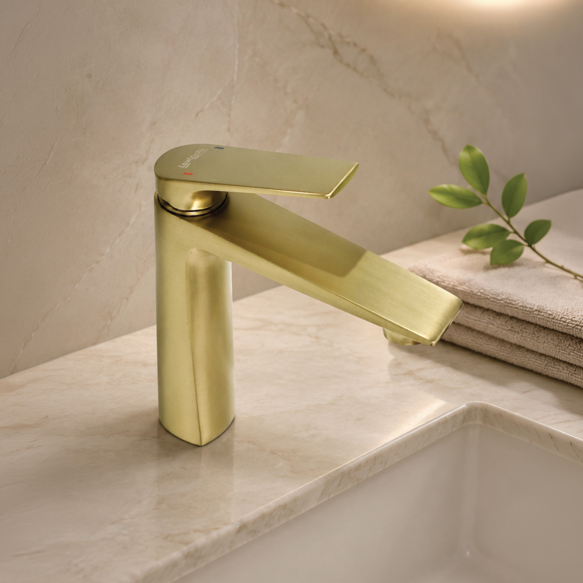 Brass Modern Basin Mixer Gold
