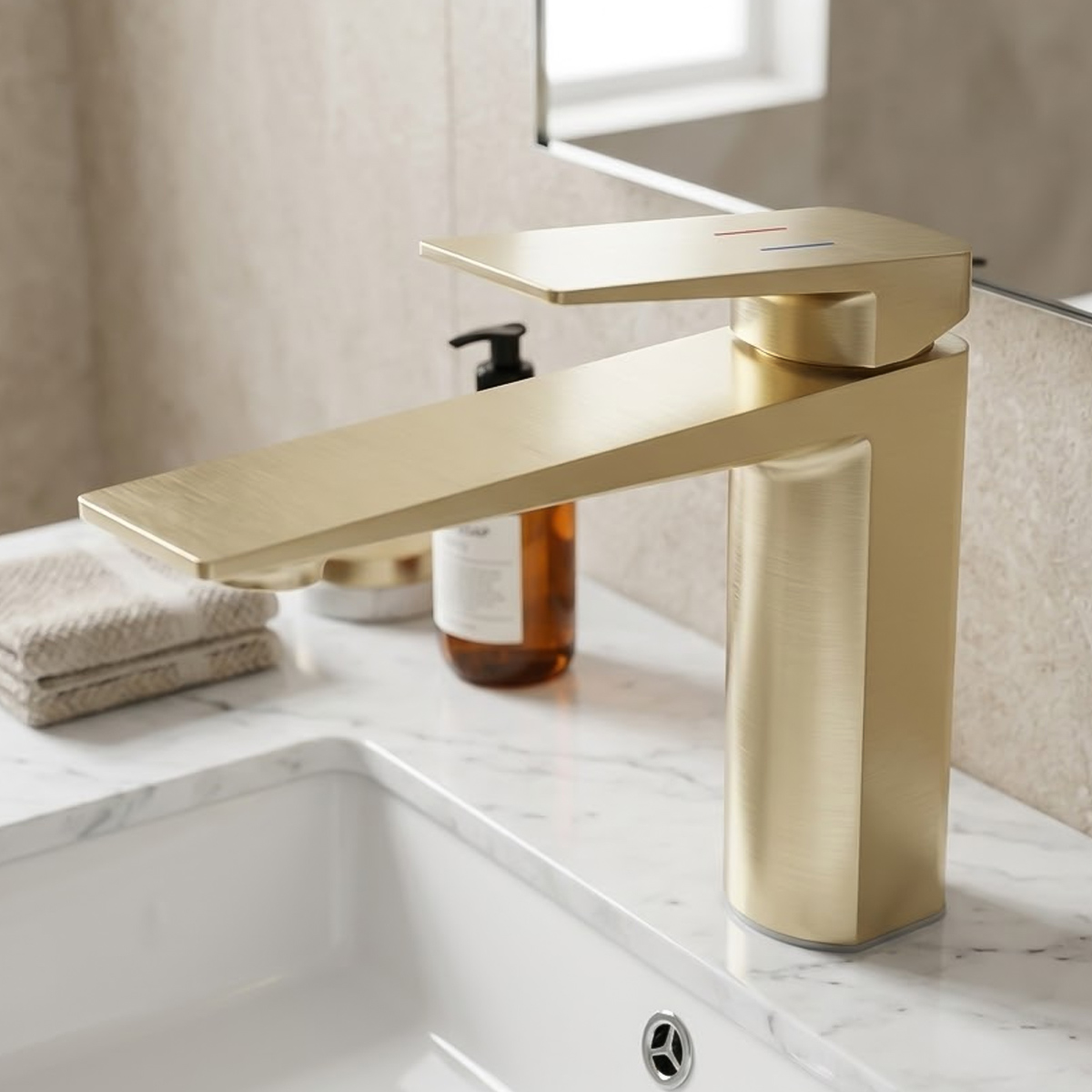 Brass Modern Basin Mixer Gold