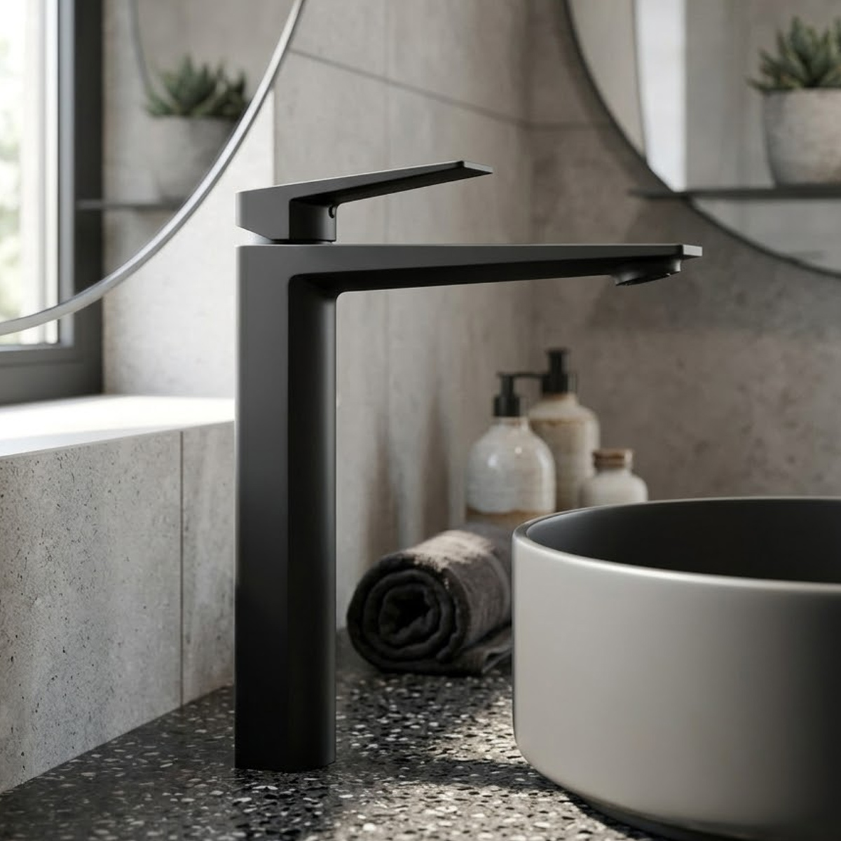 Brass Modern Basin Mixer Black