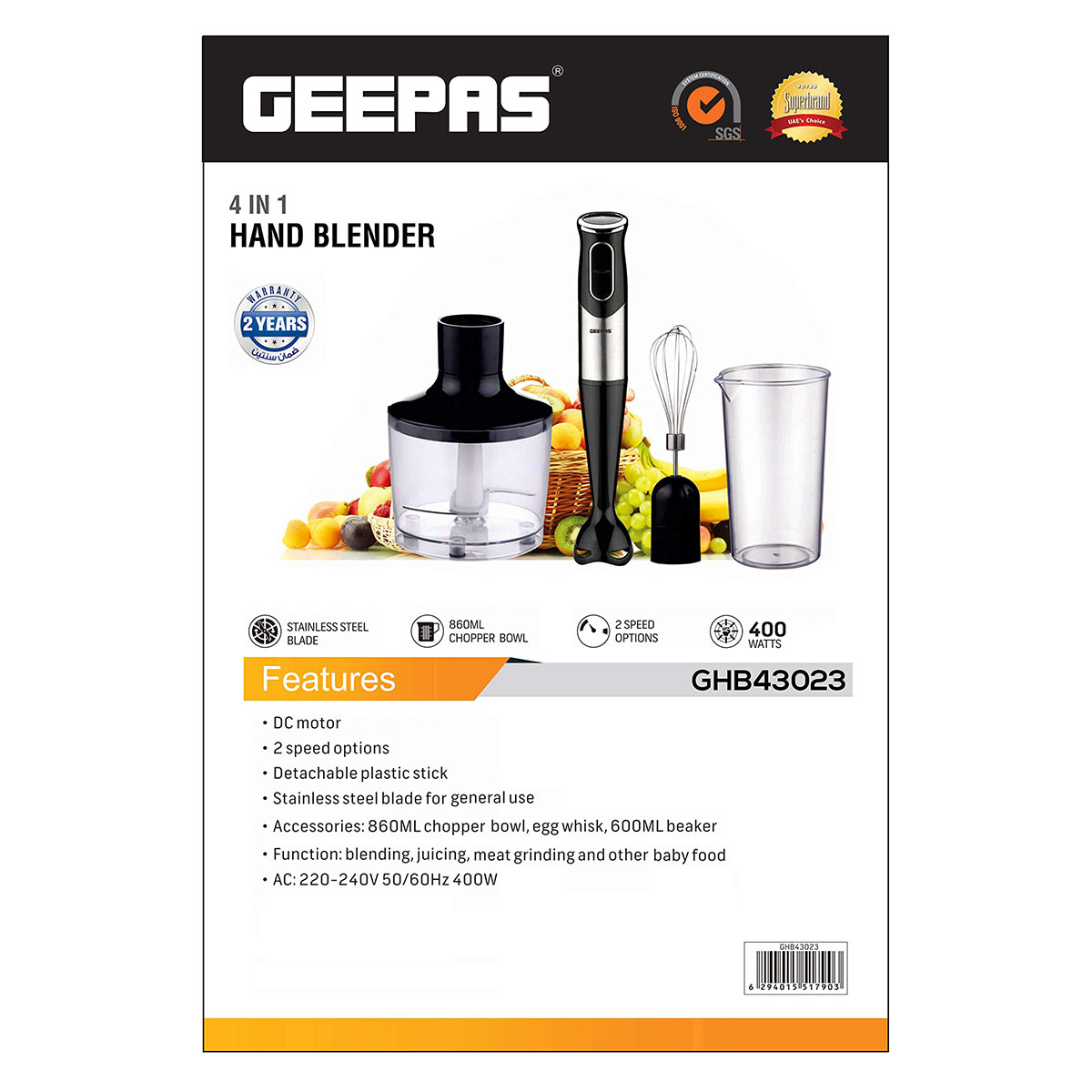 Geepas Hand Blender 4-in-1
