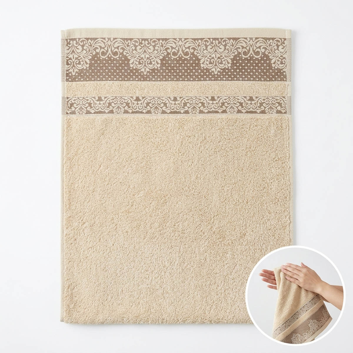 Solid Jacquard Bath Sheet 81x163 Beige