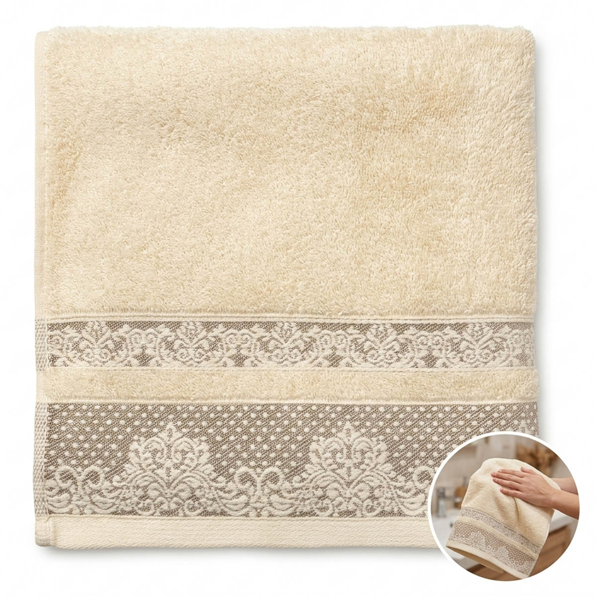 Solid Jacquard Face Towel 50x100 Beige
