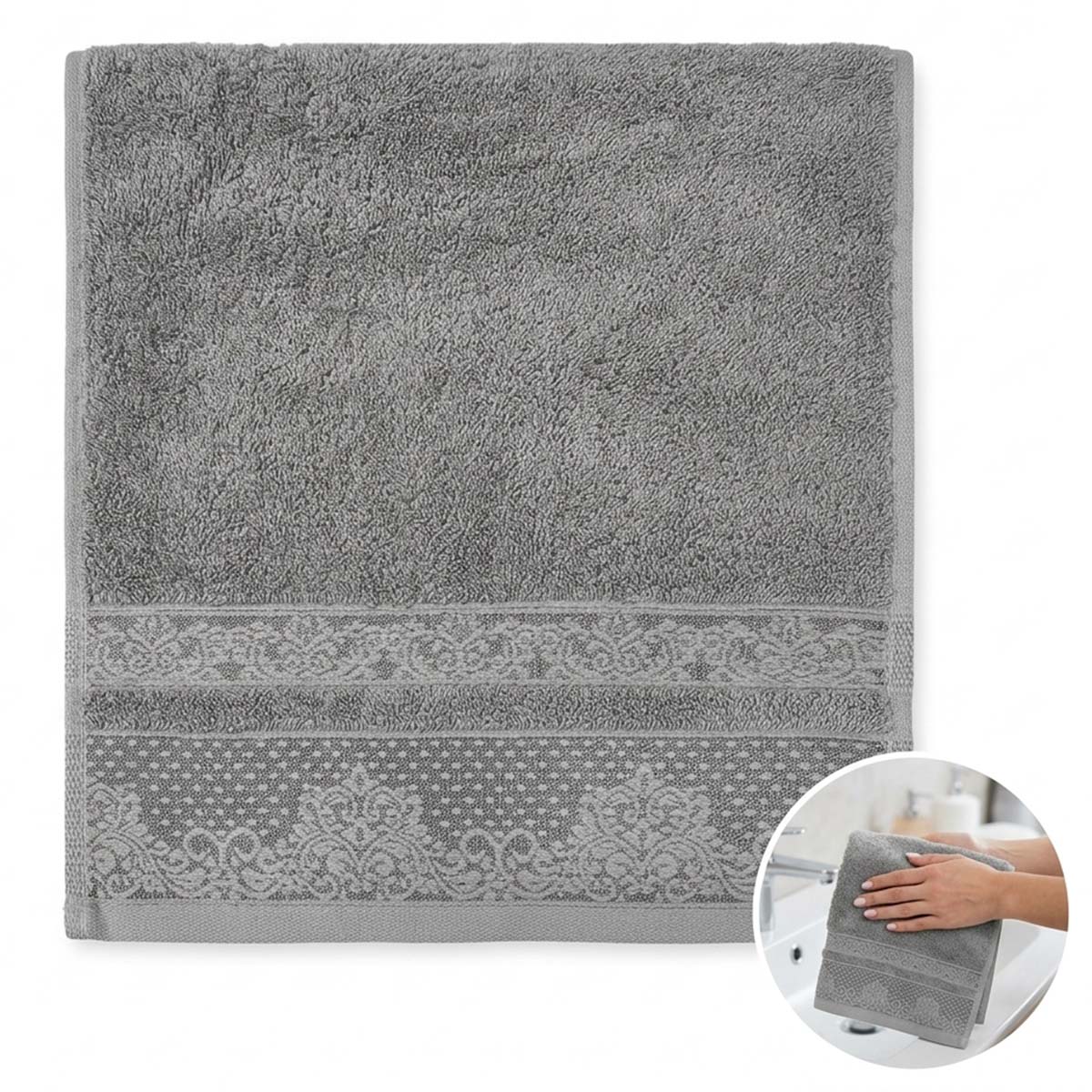 Solid Jacquard Face Towel 50x100 Grey