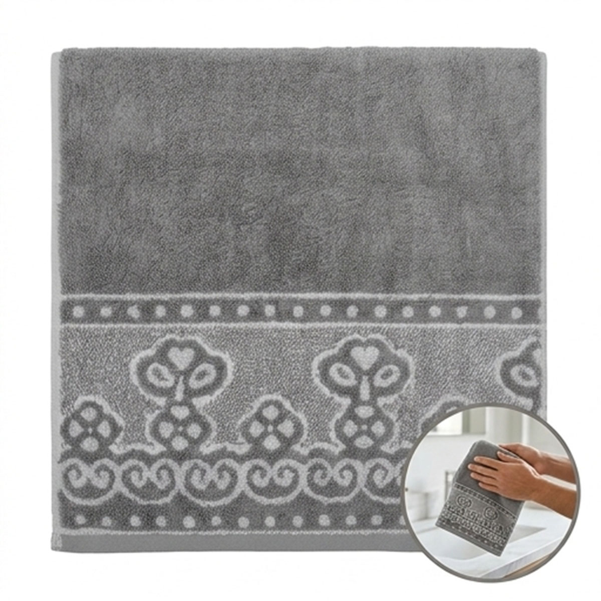 Towel 81x163 Jacquard Yarn Dyed Grey