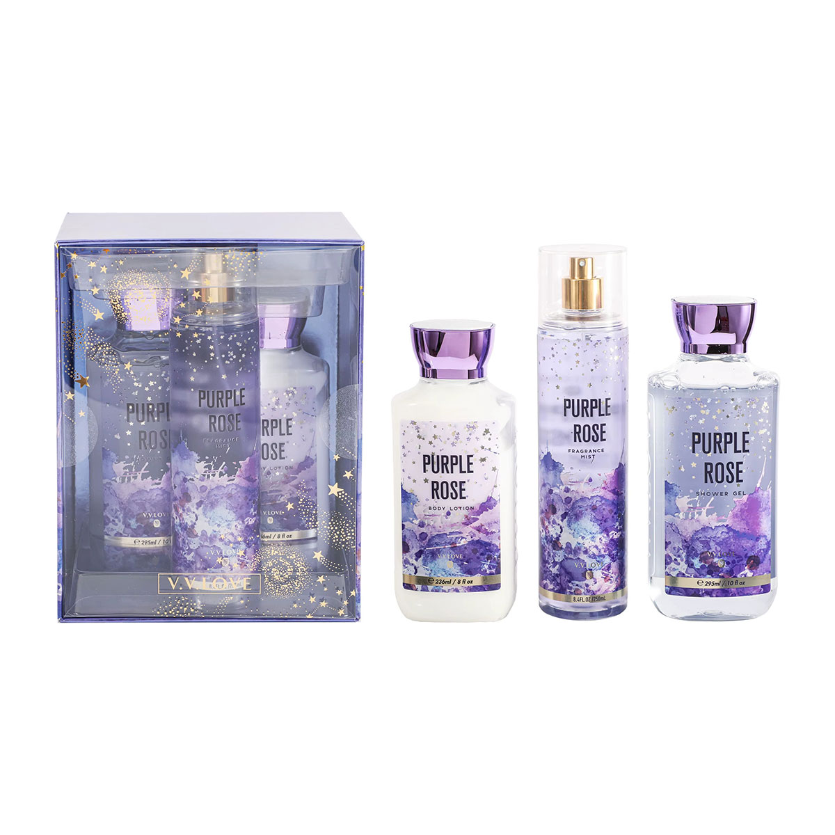 V V Love Purple Rose Body Line Set 3 Piece