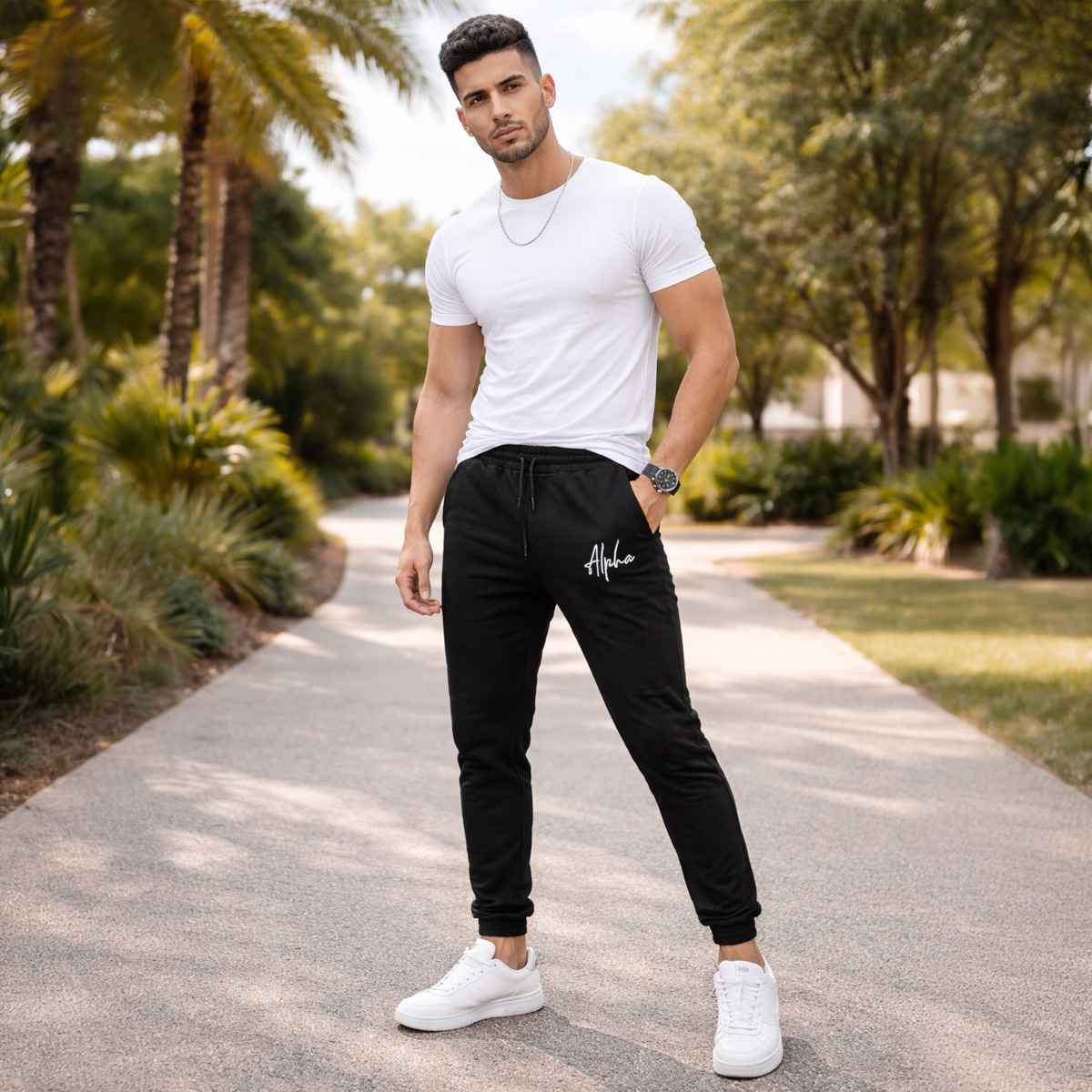 Men Cotton Track Pant Open Hem