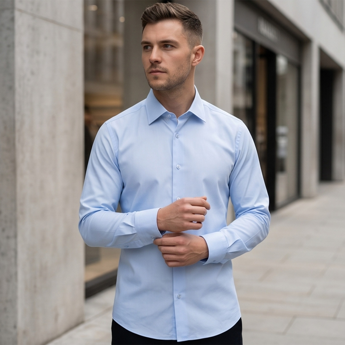 Men Regular Formal Shirt Sky Blue Long Sleeve