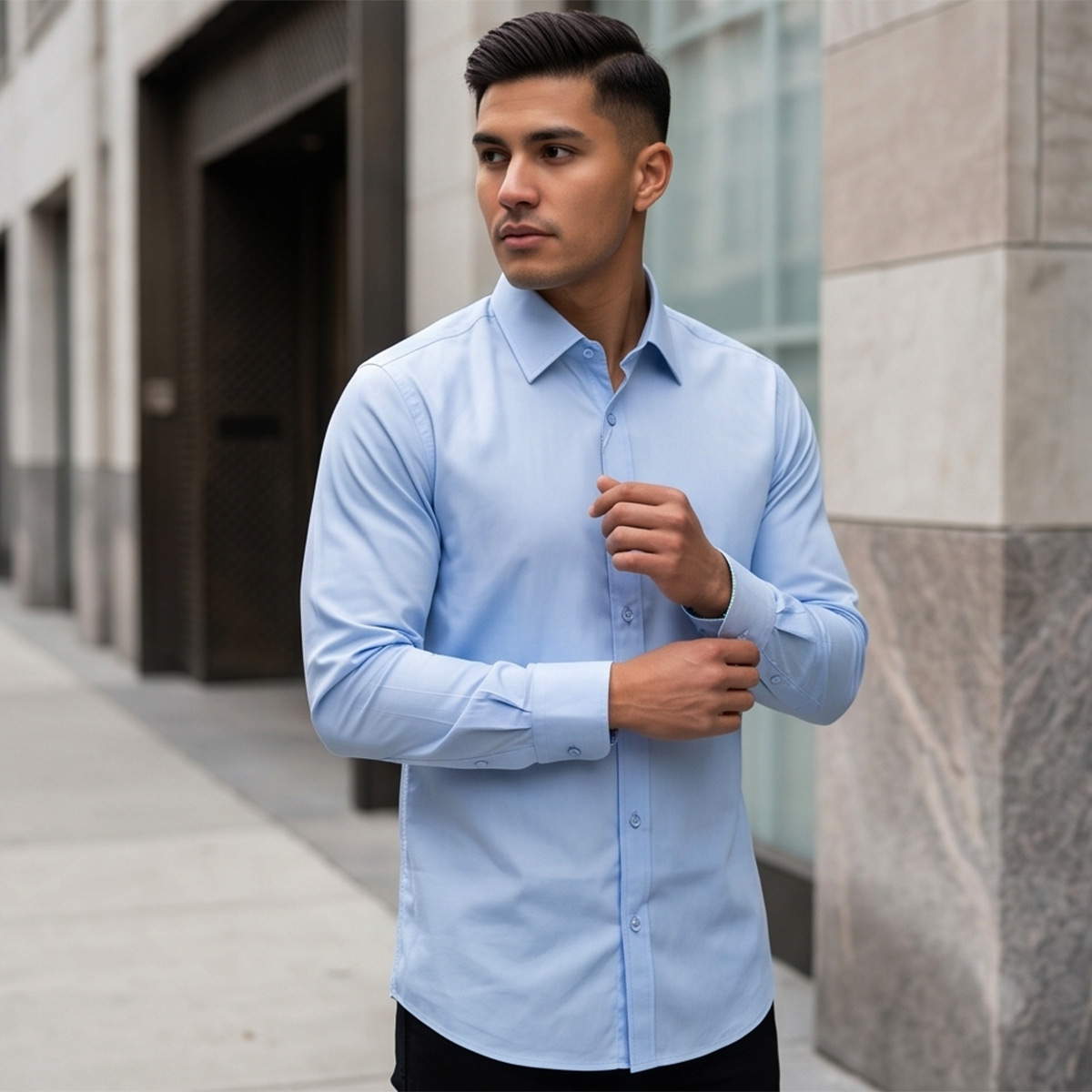 Men Regular Formal Shirt Sky Blue Long Sleeve