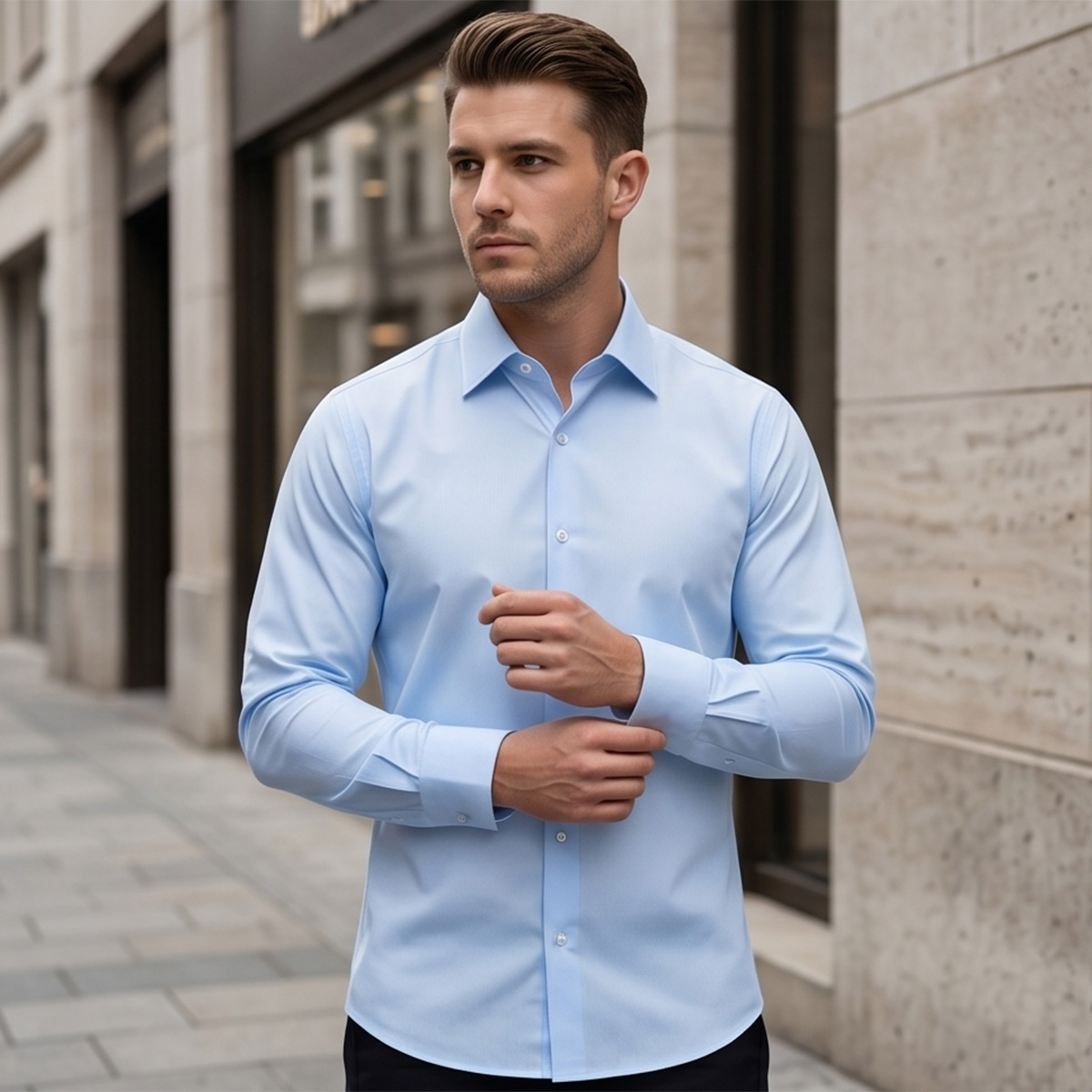 Men Regular Formal Shirt Sky Blue Long Sleeve