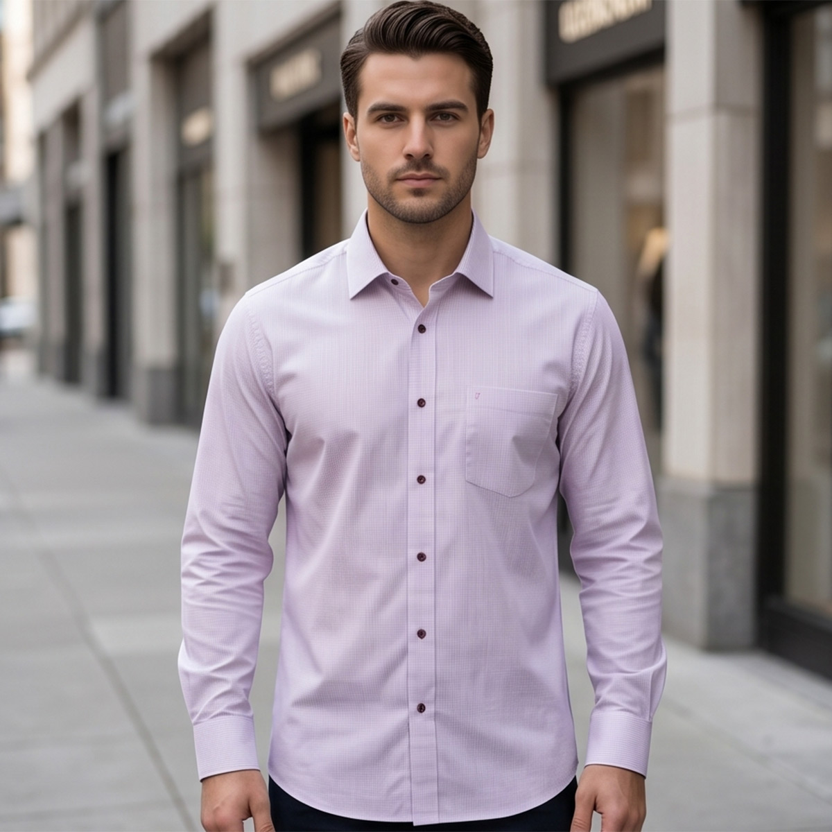 Men Regular Formal Shirt Bordo Long Sleeve