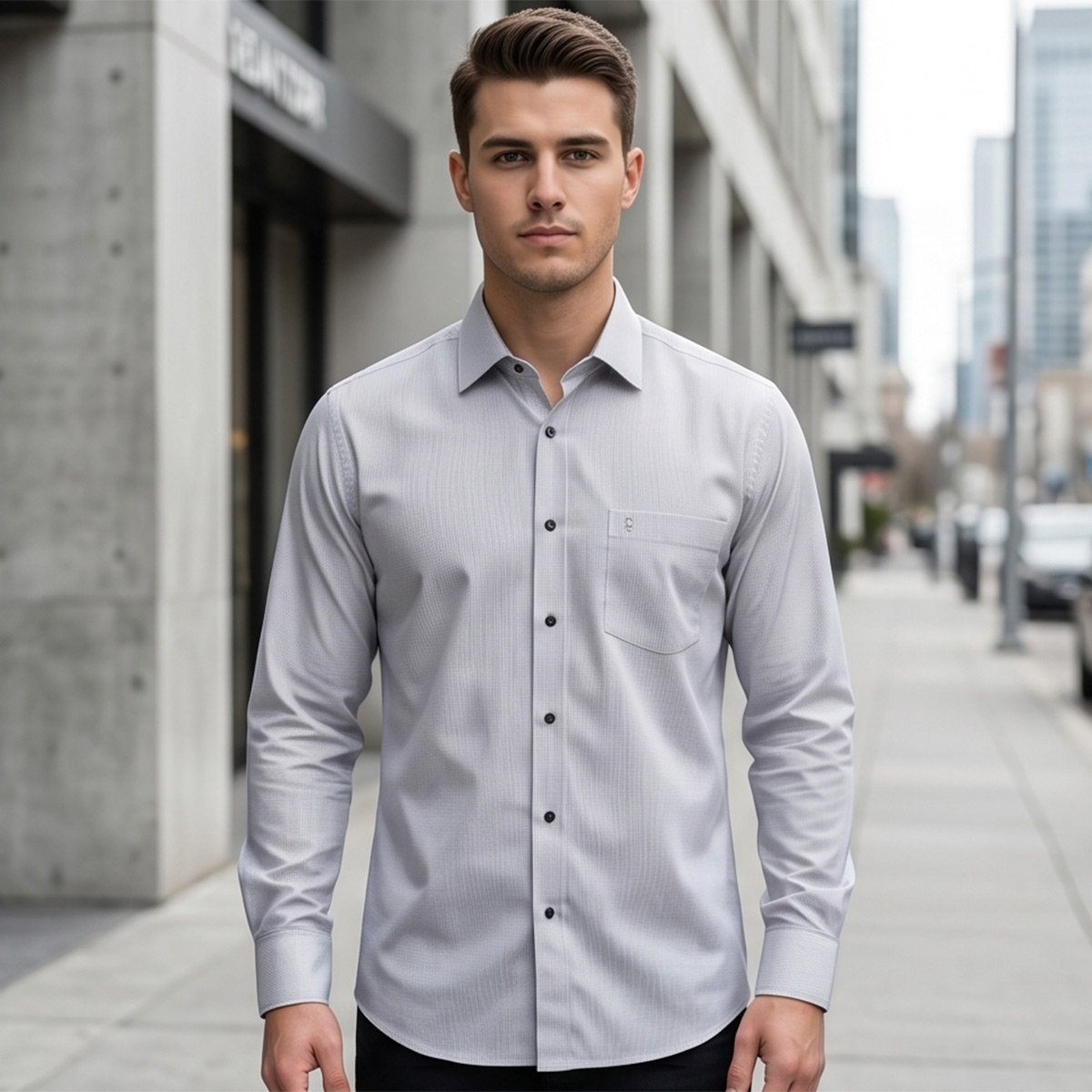 Men Regular Formal Shirt Brown Long Sleeve