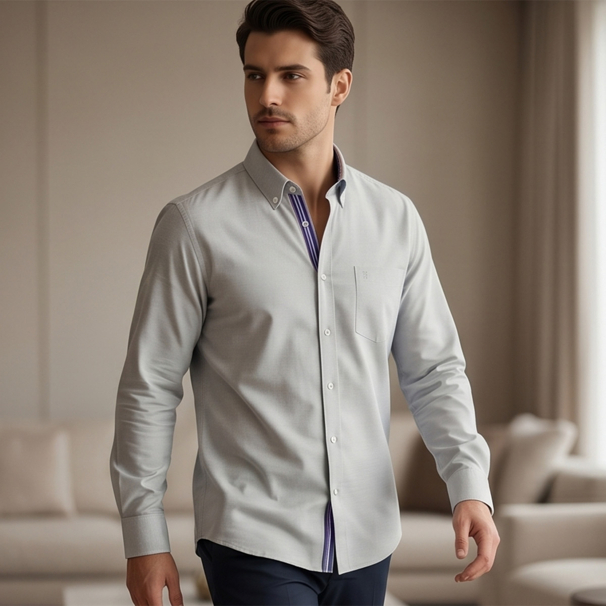 Regular Formal Shirt Grey Long Sleeve